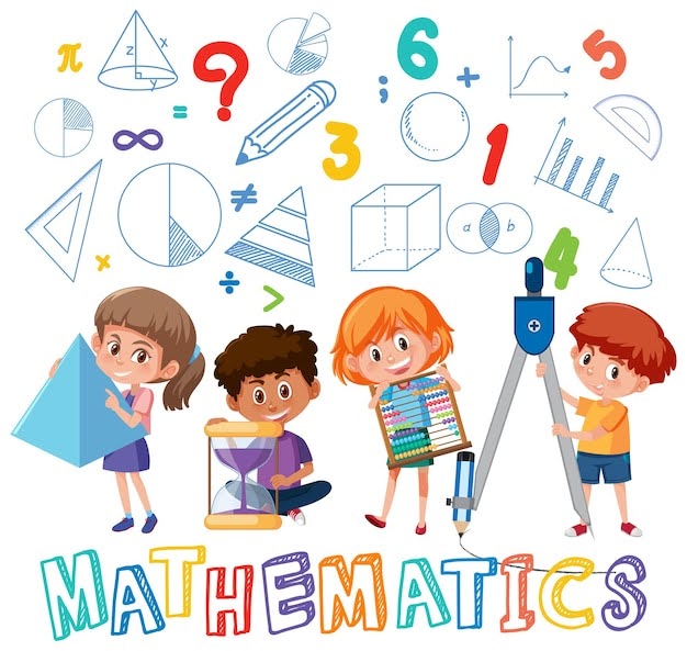 Kids exploring mathematics with shapes, numbers, and tools, reflecting playful hands‑on learning in the NIIT Math Lab at ASPAM Scottish School.